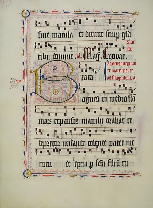 Framed Print : Manuscript Leaf with Initial B, from an Antiphonary, German, second quarter 15th century Framed Print : Manuscript Leaf with Initial B, from an Antiphonary, German, second quarter 15th century