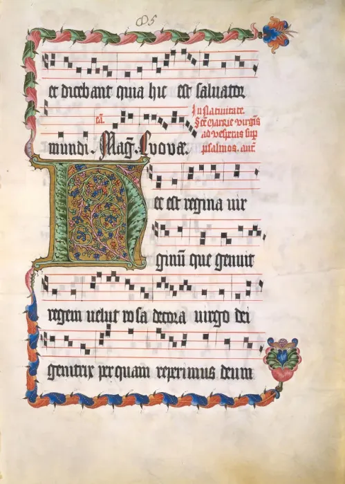 Framed Print : Manuscript Leaf with Initial H, from an Antiphonary, second quarter 15th century. Creator: Unknown Framed Print : Manuscript Leaf with Initial H, from an Antiphonary, second quarter 15th century. Creator: Unknown