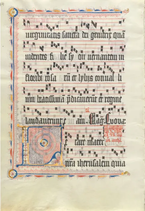 Framed Print : Manuscript Leaf with Initial L, from an Antiphonary, second quarter 15th century. Creator: Unknown Framed Print : Manuscript Leaf with Initial L, from an Antiphonary, second quarter 15th century. Creator: Unknown
