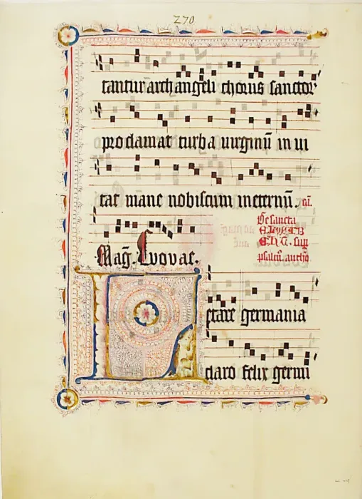 Framed Print : Manuscript Leaf with Initial L, from an Antiphonary, German, second quarter 15th century Framed Print : Manuscript Leaf with Initial L, from an Antiphonary, German, second quarter 15th century