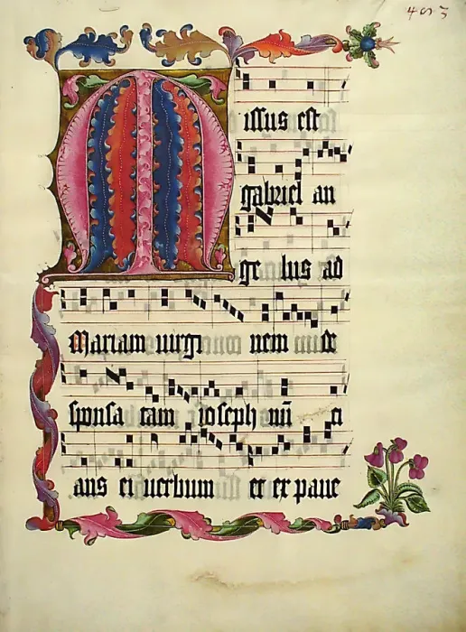 Framed Print : Manuscript Leaf with the Initial M, from an Antiphonary, German, ca. 1425-50 Framed Print : Manuscript Leaf with the Initial M, from an Antiphonary, German, ca. 1425-50