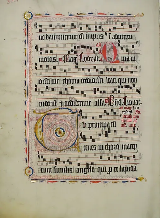 Framed Print : Manuscript Leaf with Initial T, from an Antiphonary, German, second quarter 15th century Framed Print : Manuscript Leaf with Initial T, from an Antiphonary, German, second quarter 15th century