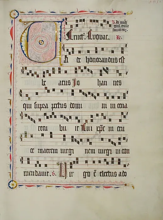 Framed Print : Manuscript Leaf with Initial V, from an Antiphonary, German, second quarter 15th century Framed Print : Manuscript Leaf with Initial V, from an Antiphonary, German, second quarter 15th century