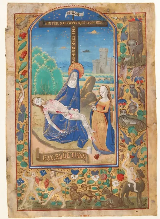 Framed Print : Manuscript Leaf with the Pieta, from a Book of Hours, last quarter 15th century. Creator: Unknown Framed Print : Manuscript Leaf with the Pieta, from a Book of Hours, last quarter 15th century. Creator: Unknown