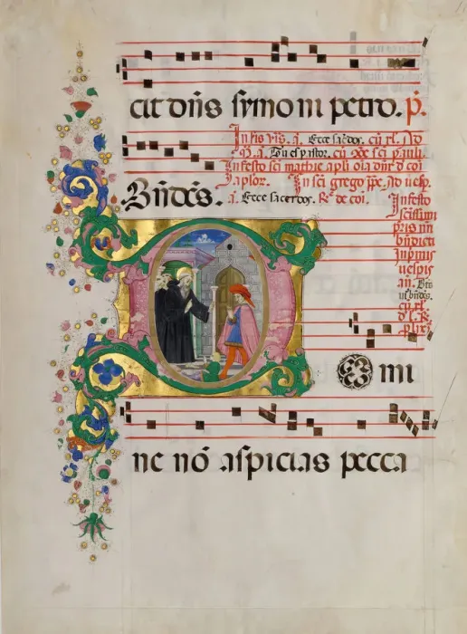 Framed Print : Manuscript Leaf with Saint Benedict Resuscitating a Boy in an Initial D Framed Print : Manuscript Leaf with Saint Benedict Resuscitating a Boy in an Initial D