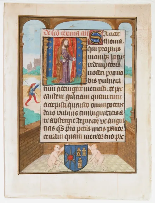 Framed Print : Manuscript Leaf with Saint Thomas, from a Book of Hours, ca. 1500. Creator: Unknown Framed Print : Manuscript Leaf with Saint Thomas, from a Book of Hours, ca. 1500. Creator: Unknown