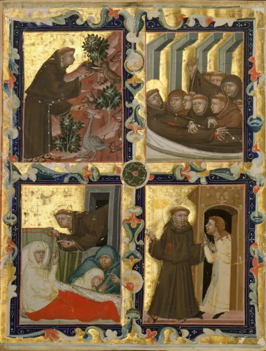 Framed Print : Manuscript Leaf with Scenes from the Life of Saint Francis of Assisi, Italian, ca