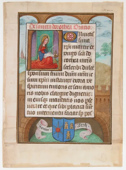 Framed Print : Manuscript Leaf wtih Saint Dorothy, from a Book of Hours, ca. 1500. Creator: Unknown Framed Print : Manuscript Leaf wtih Saint Dorothy, from a Book of Hours, ca. 1500. Creator: Unknown