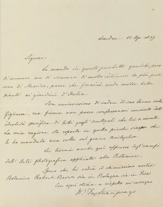 Framed Print : Manuscript Letter from William-Fox Strangways to Antonio Bertoloni, 1839