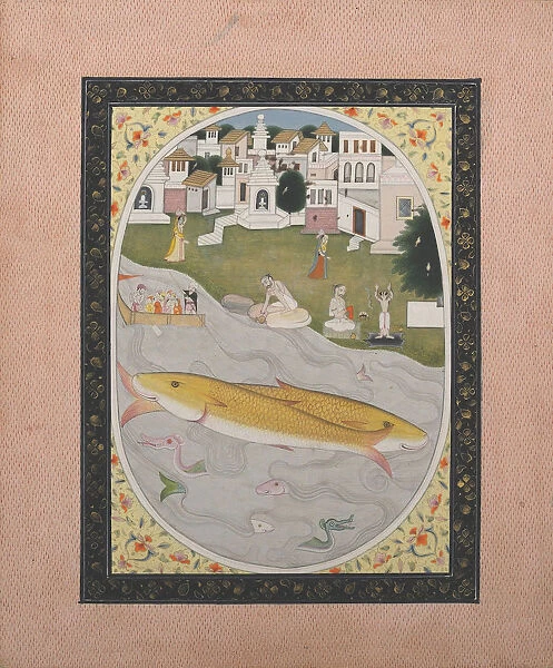 Manuscript Painting with Hindu Tantric Scene Depicting Two Fish, 1800-1820. Creator: Unknown