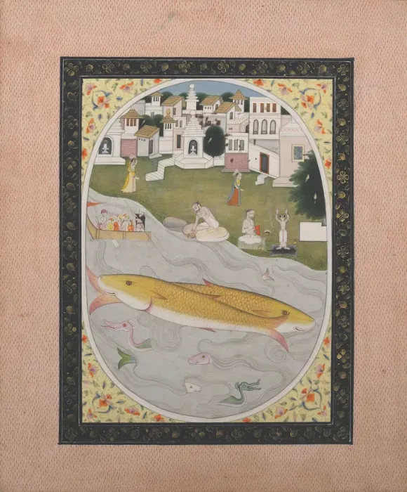 Framed Print : Manuscript Painting with Hindu Tantric Scene Depicting Two Fish, 1800-1820. Creator: Unknown Framed Print : Manuscript Painting with Hindu Tantric Scene Depicting Two Fish, 1800-1820. Creator: Unknown