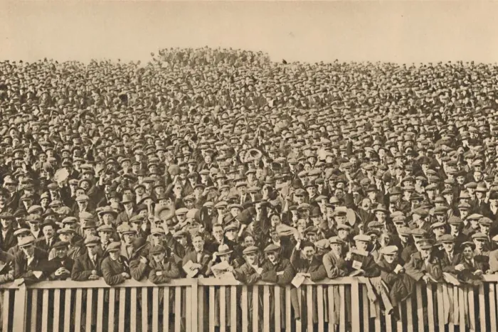 Framed Print : The Many-Headed Voice Which Roars Behind The Touch-Line Every Winter Saturday, c1935 Framed Print : The Many-Headed Voice Which Roars Behind The Touch-Line Every Winter Saturday, c1935