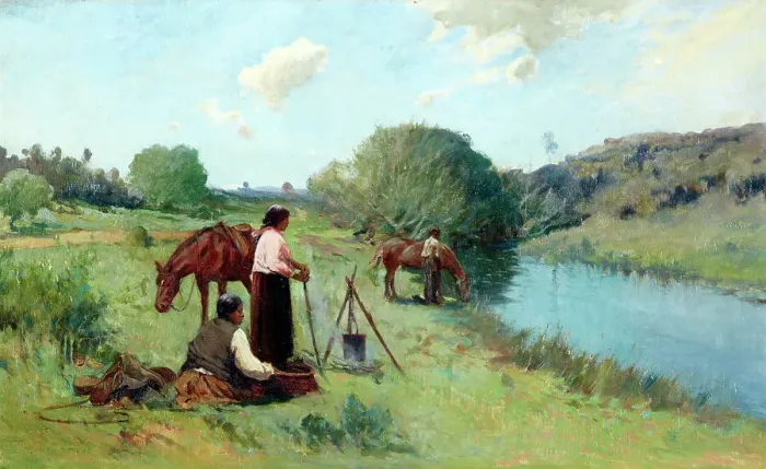 Framed Print : Maoris on a river bank, 1912. Creator: Frank Wright Framed Print : Maoris on a river bank, 1912. Creator: Frank Wright