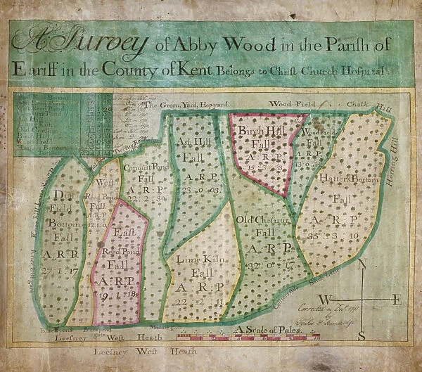 Map of Abbey Wood, part of Erith or Lesnes Manor on the eastern boundary of Woolwich, Kent, 1791