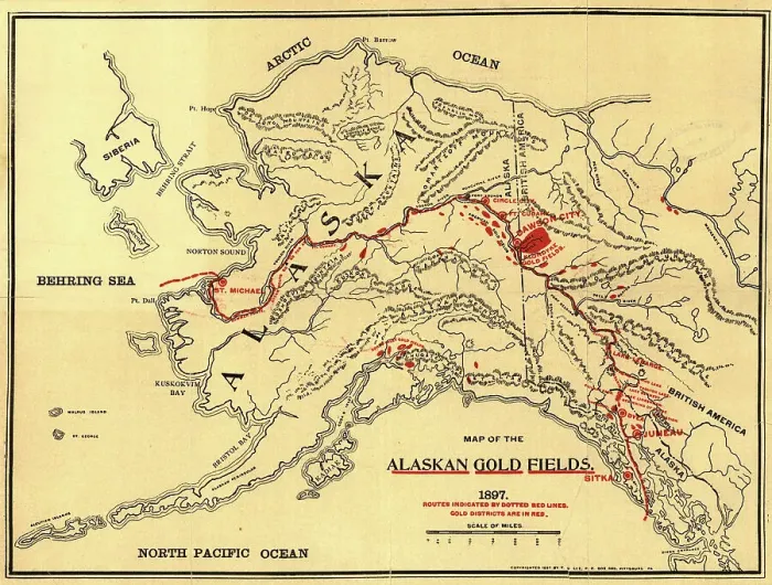 Framed Print : Map of the Alaskan gold fields, 1897. Creator: T. S. Lee Framed Print : Map of the Alaskan gold fields, 1897. Creator: T. S. Lee