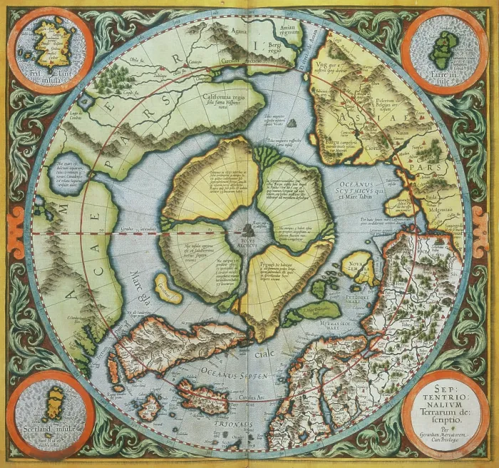 Framed Print : Map of the Arctic, 1595. Creator: Gerardus Mercator