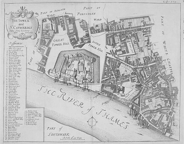 Map of the area around the Tower of London and St Katharine by the Tower, Stepney, London, 1720