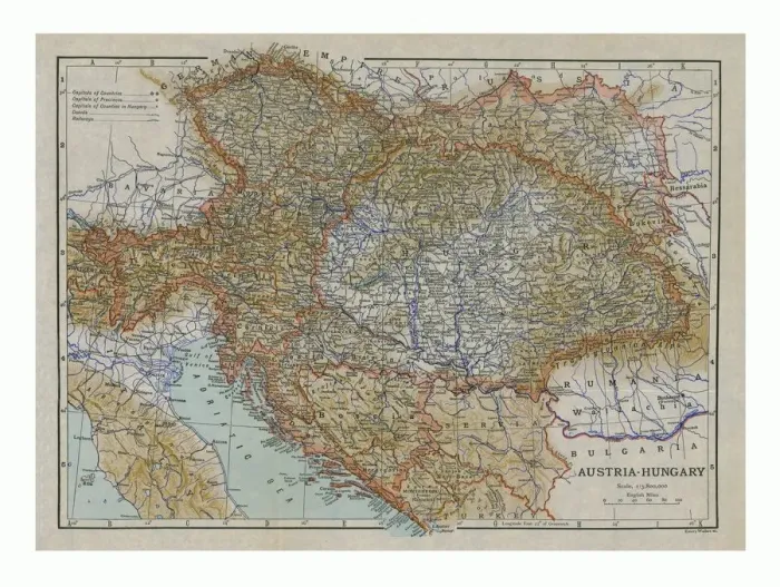 Framed Print : Map of Austria-Hungary, c1910s. Artist: Emery Walker Ltd Framed Print : Map of Austria-Hungary, c1910s. Artist: Emery Walker Ltd