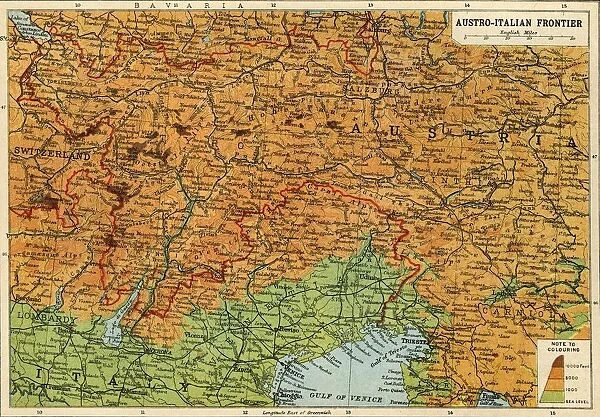 Map of the Austro-Italian frontier, First World War, (c1920). Creator: John Bartholomew & Son
