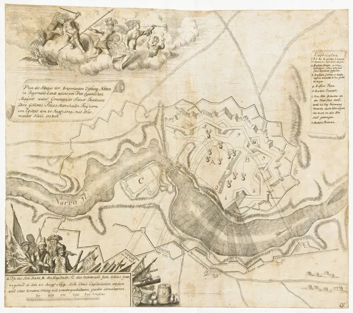 Framed Print : Map of the Battle at Narva. Artist: Anonymous master Framed Print : Map of the Battle at Narva. Artist: Anonymous master