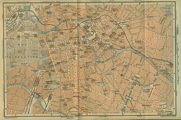Map of Berlin Center, from a travel guide Baedekers Northeast Germany, 1892. Artist: Wagner & Debes, Leipzig