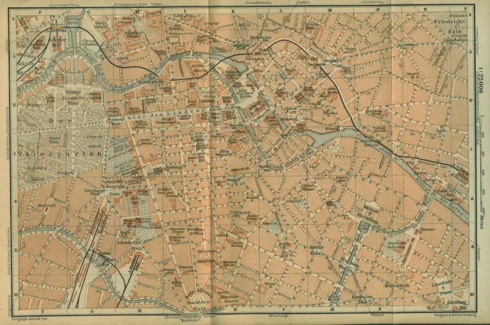 Framed Print : Map of Berlin Center, from a travel guide Baedekers Northeast Germany, 1892. Artist: Wagner & Debes, Leipzig Framed Print : Map of Berlin Center, from a travel guide Baedekers Northeast Germany, 1892. Artist: Wagner & Debes, Leipzig