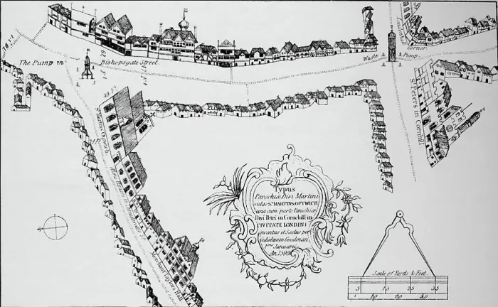Framed Print : Map of Bishopsgate, City of London, c1599 (1904) Framed Print : Map of Bishopsgate, City of London, c1599 (1904)