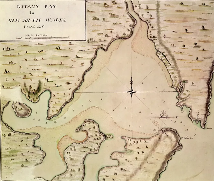 Framed Print : Map of Botany Bay, New South Wales, Australia, 1770. Creator: Captain James Cook Framed Print : Map of Botany Bay, New South Wales, Australia, 1770. Creator: Captain James Cook