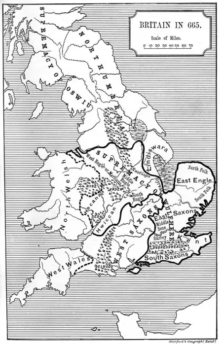 Framed Print : Map of Britain in 665, (1892) Framed Print : Map of Britain in 665, (1892)