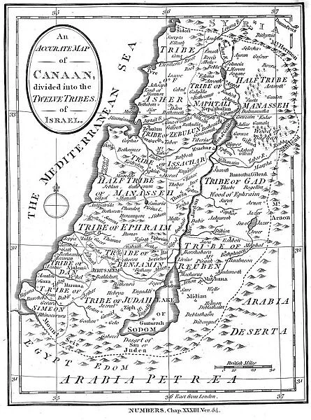 Map of Canaan divided into the twelve tribes of Israel, c1830