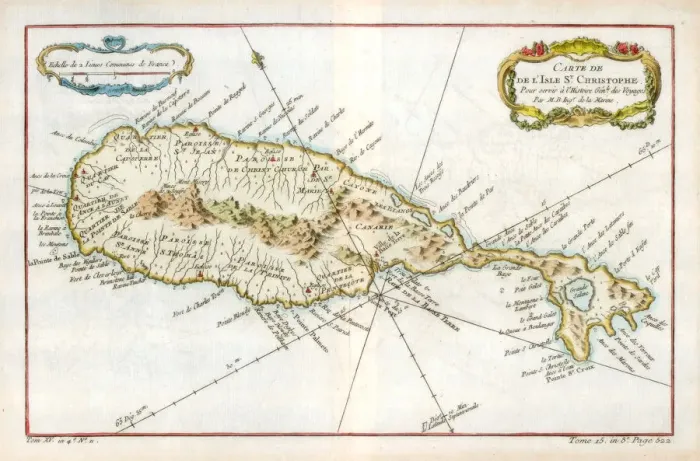 Framed Print : Map of the Caribbean island of St Christopher, c1764