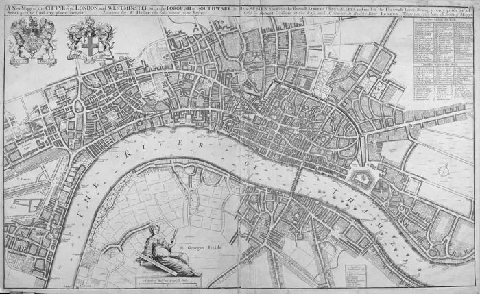 Framed Print : Map of the Cities of London and Westminster, Southwark and the suburbs, 1680. Artist Framed Print : Map of the Cities of London and Westminster, Southwark and the suburbs, 1680. Artist