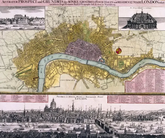 Framed Print : Map of the City of London, c1710 Framed Print : Map of the City of London, c1710