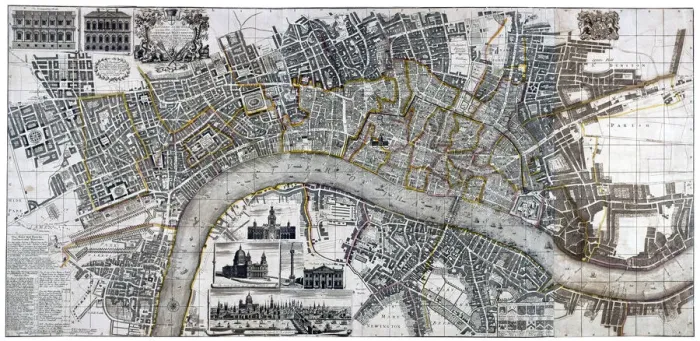 Framed Print : Map of the City of London, City of Westminster, River Thames, Lambeth and Southwark, 1736 Framed Print : Map of the City of London, City of Westminster, River Thames, Lambeth and Southwark, 1736