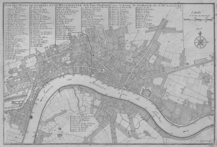Framed Print : Map of the City of London, the River Thames, the City of Westminster and surrounding areas, 1700 Framed Print : Map of the City of London, the River Thames, the City of Westminster and surrounding areas, 1700