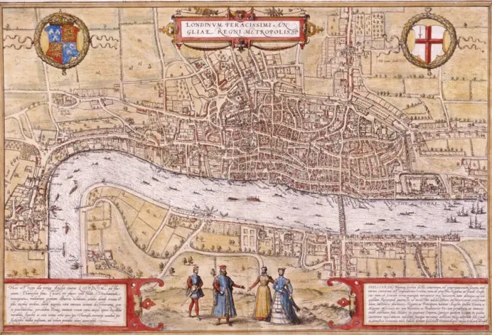 Framed Print : Map of the City of London, Southwark and part of Westminster, 1572 Framed Print : Map of the City of London, Southwark and part of Westminster, 1572