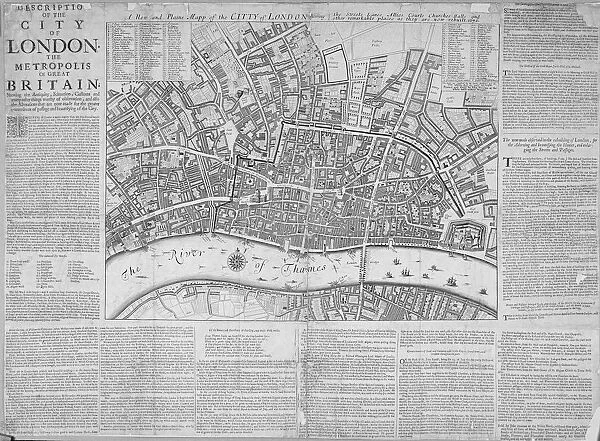 Map of the City of London surrounded by descriptive text, 1676