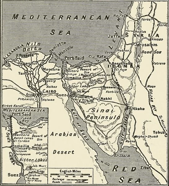 Map of Egypt and the Sinai Peninsula, 1917. Creator: Unknown