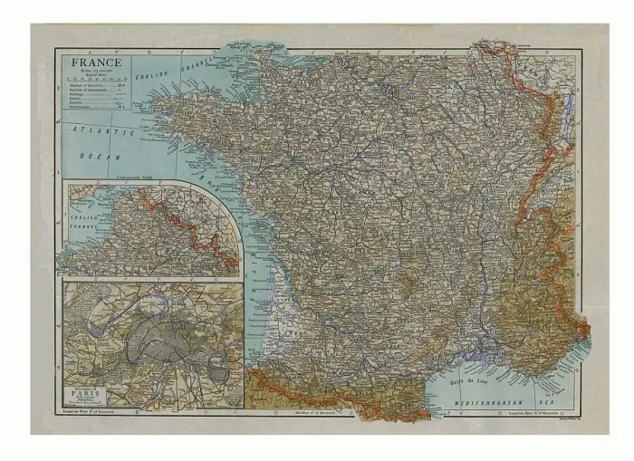 Framed Print : Map of France, c1910. Artist: Emery Walker Ltd Framed Print : Map of France, c1910. Artist: Emery Walker Ltd