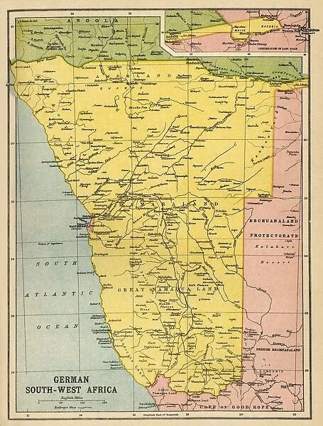 Map of German South West Africa, First World War, (c1920). Creator: John Bartholomew & Son