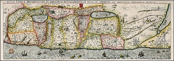 Map of the Holy Land Divided into the Twelve Tribes of Israel, 1580s. Creator: Adrichem, Christian Kruik van (1533-1585)