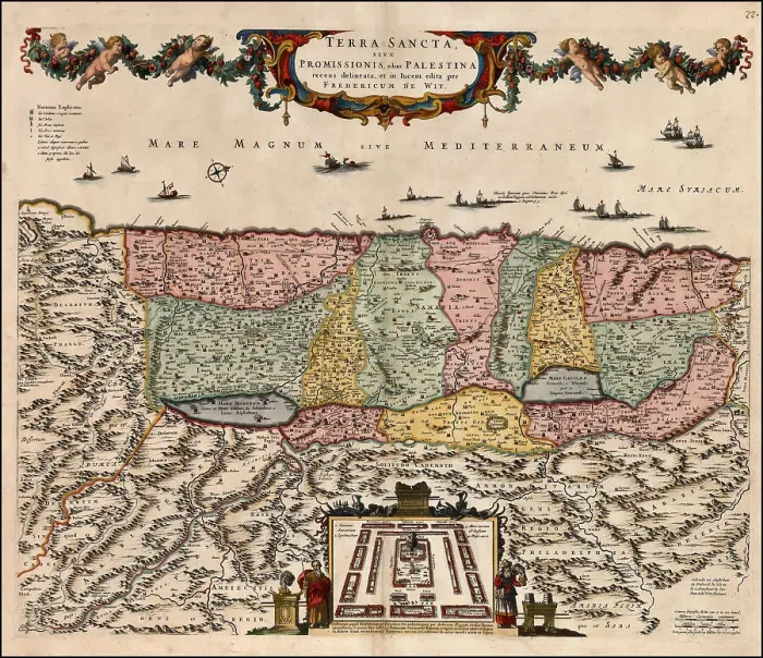 Framed Print : Map of the Holy Land Divided into the Twelve Tribes of Israel, 1670. Creator: Wit, Frederik de (1630-1706) Framed Print : Map of the Holy Land Divided into the Twelve Tribes of Israel, 1670. Creator: Wit, Frederik de (1630-1706)
