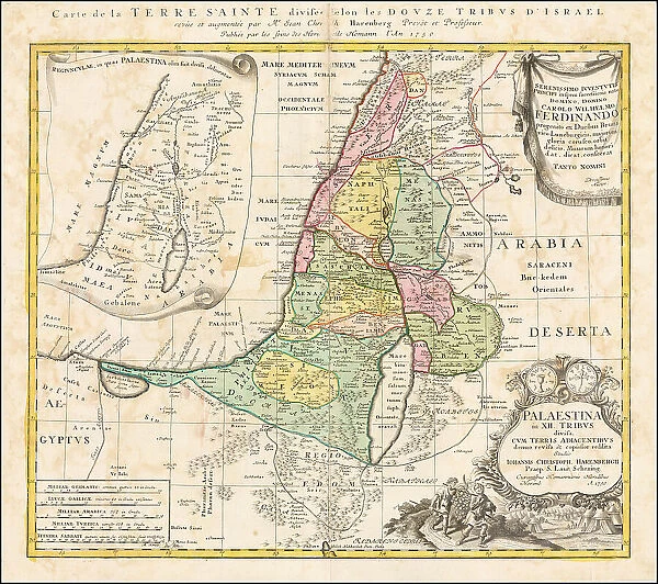 Map of the Holy Land Divided into the Twelve Tribes of Israel, ca 1730. Creator: Homann, Johann Baptist (1663-1724)