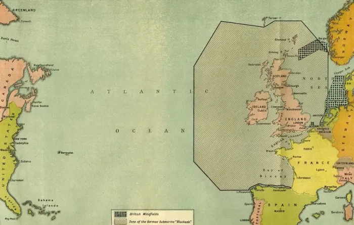 Framed Print : Map To Illustrate the German Submarine Blockade and the British Minefields... 1919 Framed Print : Map To Illustrate the German Submarine Blockade and the British Minefields... 1919