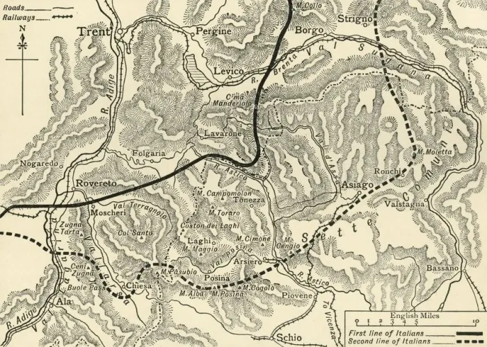 Framed Print : Map illustrating the Austrian Attack in the Trentino, May, 1916, (c1920). Creator: Unknown Framed Print : Map illustrating the Austrian Attack in the Trentino, May, 1916, (c1920). Creator: Unknown