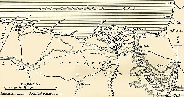 Map illustrating the Campaigns in Egypt from February, 1915, to May, 1916, . Creator: Unknown