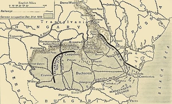 Map illustrating the Roumanian Campaign to the end of 1916, (c1920). Creator: Unknown