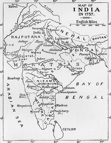 Map of India in 1757, (c1912)