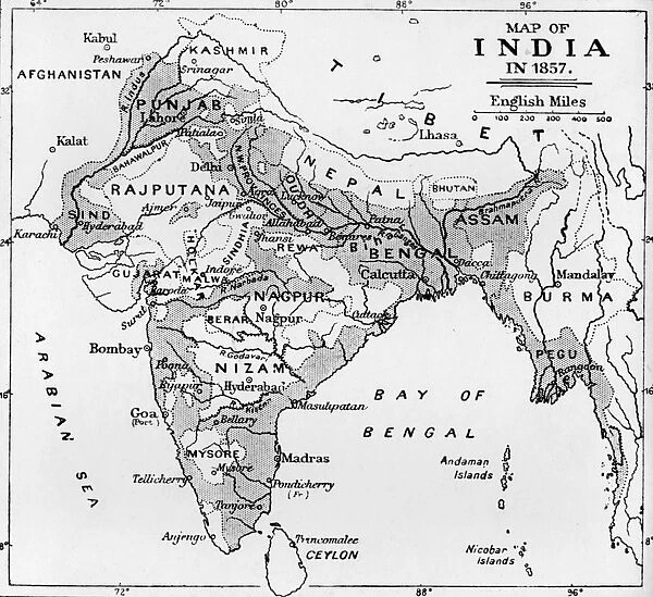 Map of India in 1857, c1912
