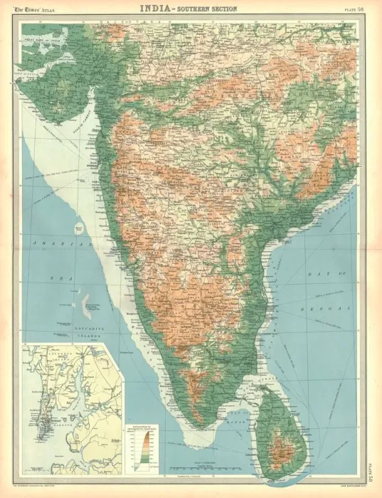 Framed Print : Map of India - Southern Section